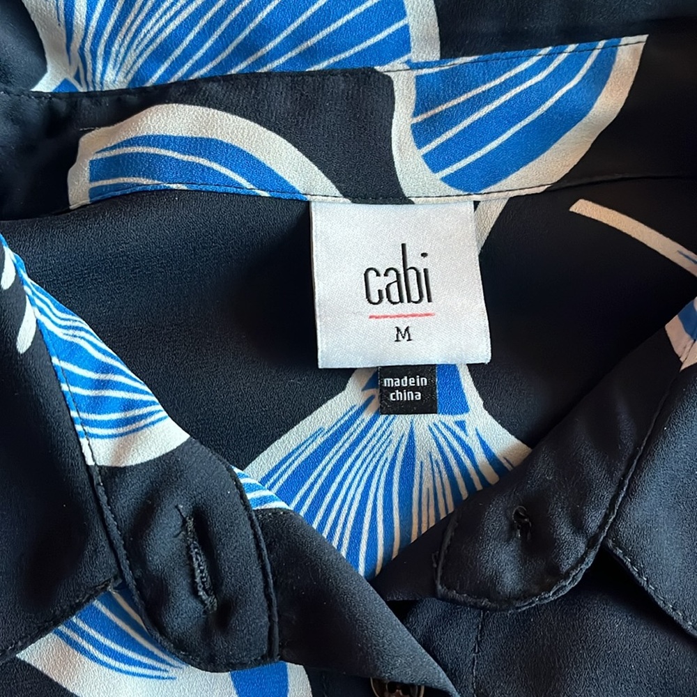 Cabi deep navy Button-Up Blouse with Blue and White Floral Print - Picture 2 of 3